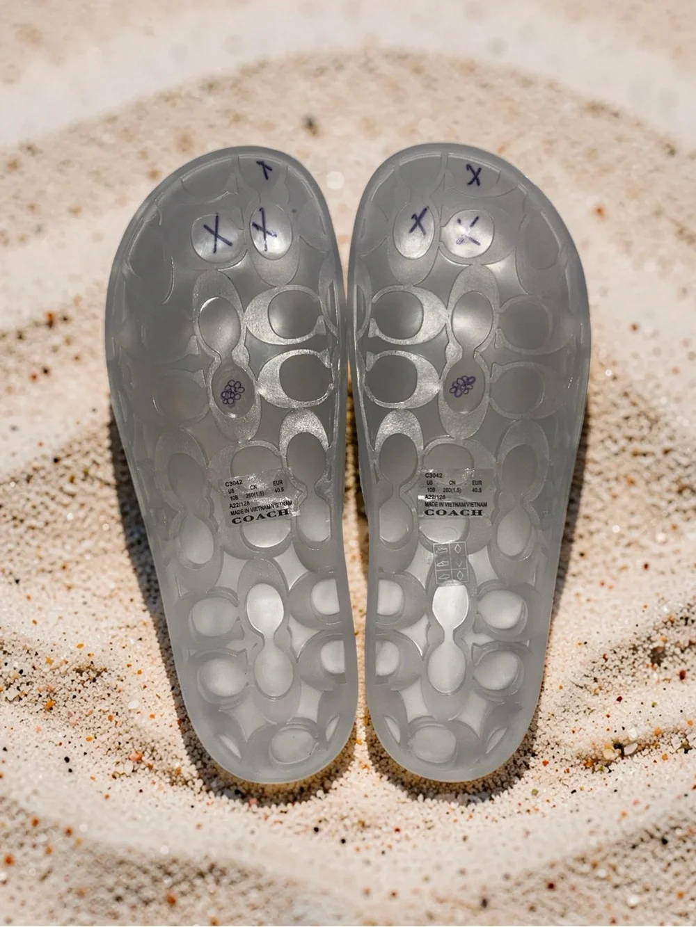 Coach Clear Iridescent Logo Jelly Pool Slides Slip On Sandals Size 10 Women's